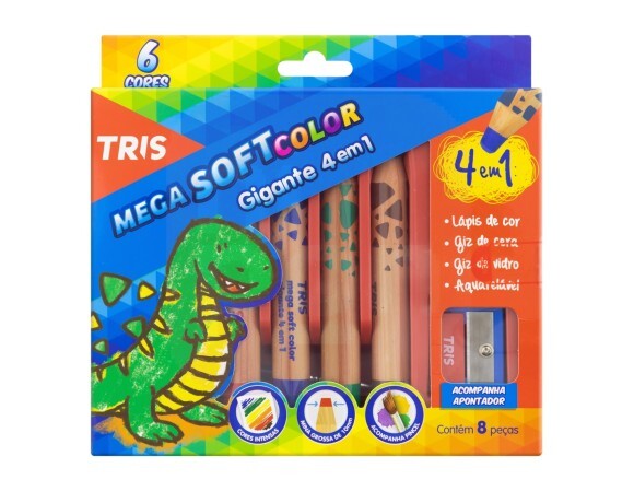 Giz de Cera 06 Cores Amadeirado 4 em 1 - Tris