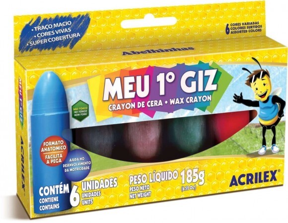 Giz de Cera 06 Cores Jumbo Meu 1º Giz - Acrilex