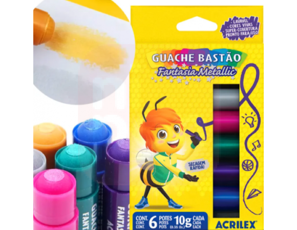 Tinta Guache Bastão Fantasia Metallic 6 Cores - Acrilex